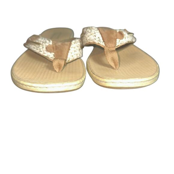 Sperry Tan Woven Leather Thong Flip Flop Sandals Size 9 Comfort Casual Beach - Picture 2 of 9